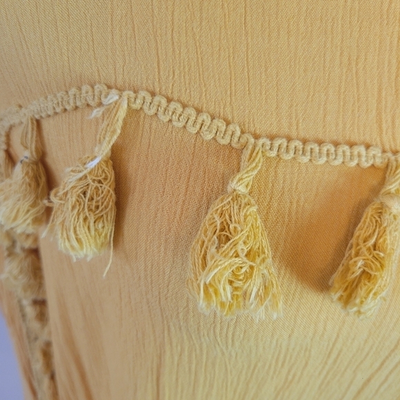 Boohoo Mustard Yellow Boho Tassel Shift Dress Size 14 - Picture 2 of 5